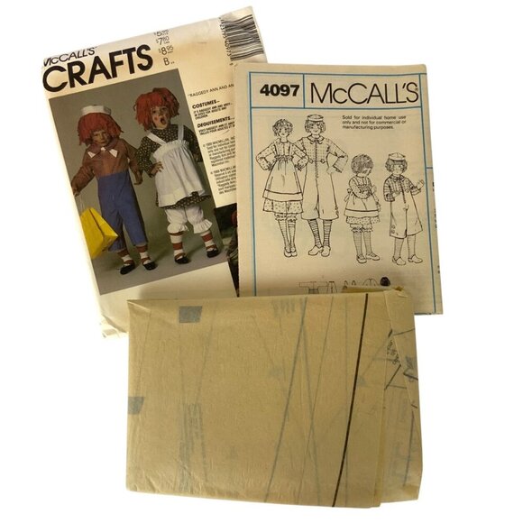 McCalls 4097 Raggedy Ann & Andy Costume Sewing Pattern Adult Large 1989 - Picture 3 of 3